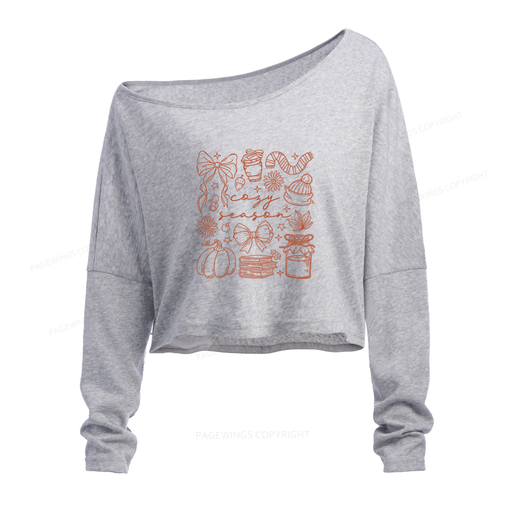 Pagewings Cozy Season Slouchy Long Sleeve Off Shoulder T-shirt