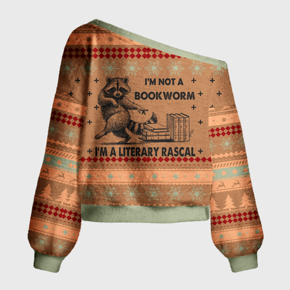 Pagewings I'm Not A Bookworm Off Shoulder Ugly Knit Sweater