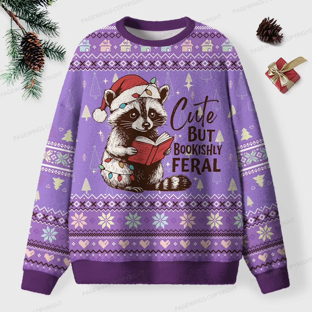 Pagewings Cute But Bookishly Feral Unisex Ugly Knit Sweatshirt