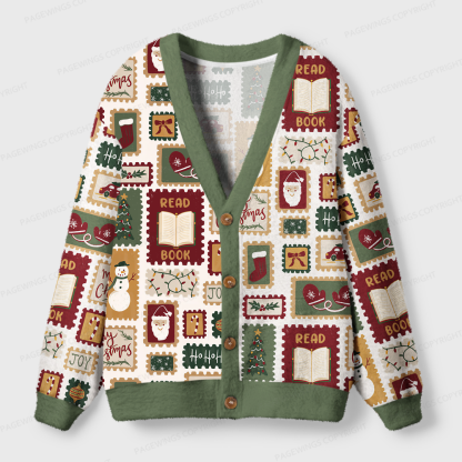 Pagewings Christmas Book Light Knit Unisex Cardigan Sweaters