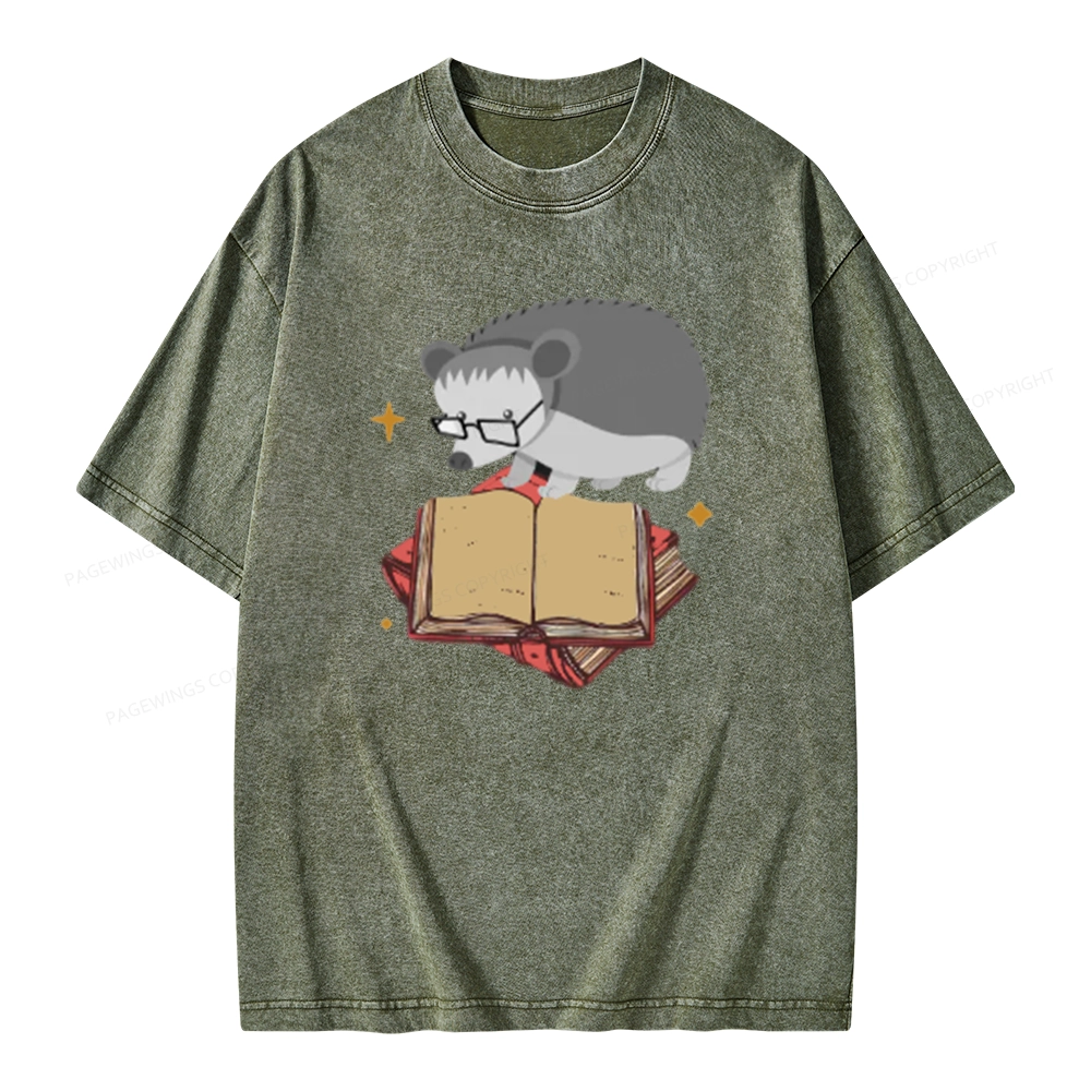 Pagewing Fun Hedgehog Is Reading Unisex Washed T-shirt