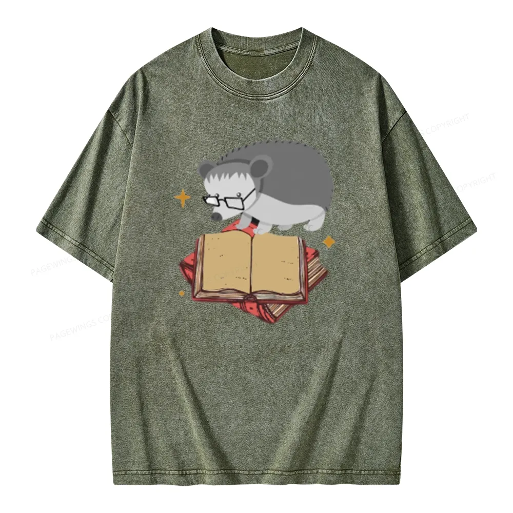 Pagewing Fun Hedgehog Is Reading Unisex Washed T-shirt
