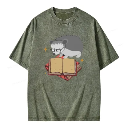 Pagewing Fun Hedgehog Is Reading Unisex Washed T-shirt