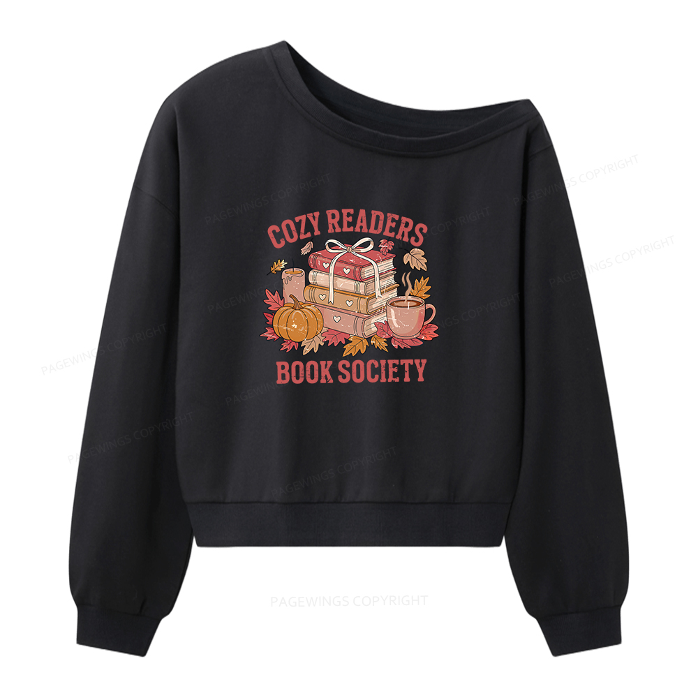 Pagewings Cozy Readers Book Club Women Off Shoulder Sweatshirt