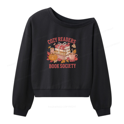 Pagewings Cozy Readers Book Club Women Off Shoulder Sweatshirt