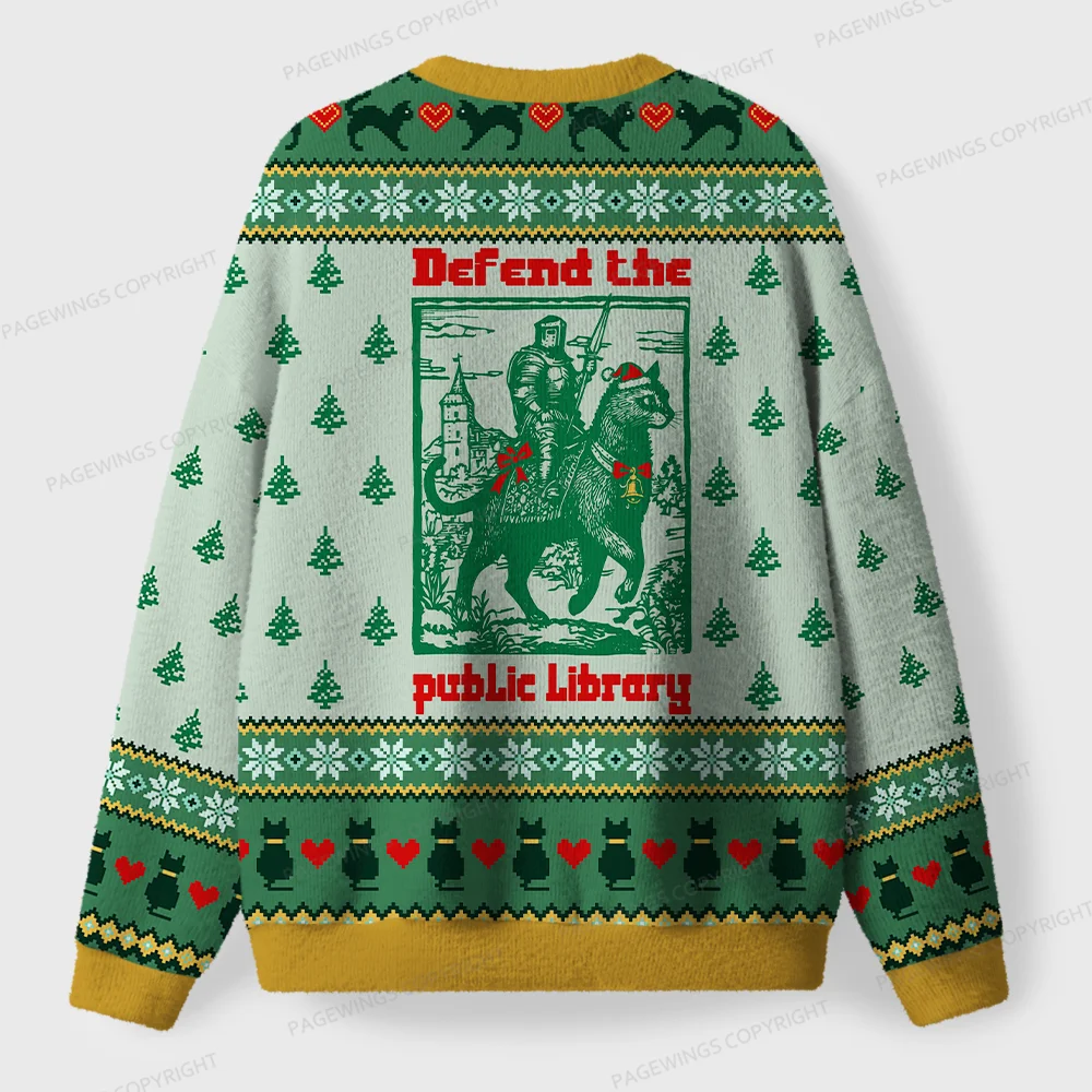 Pagewings Defend The Public Library Unisex Ugly Knit Sweatshirt