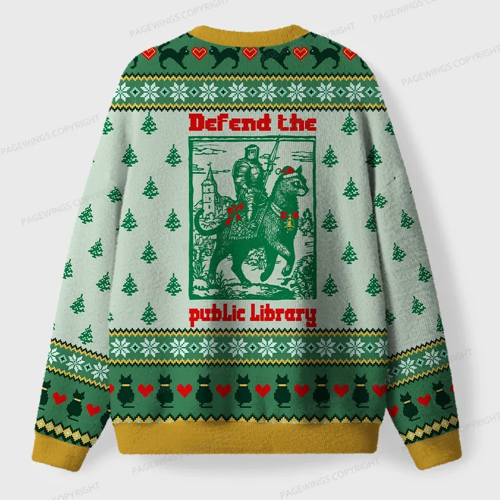 Pagewings Defend The Public Library Unisex Ugly Knit Sweatshirt