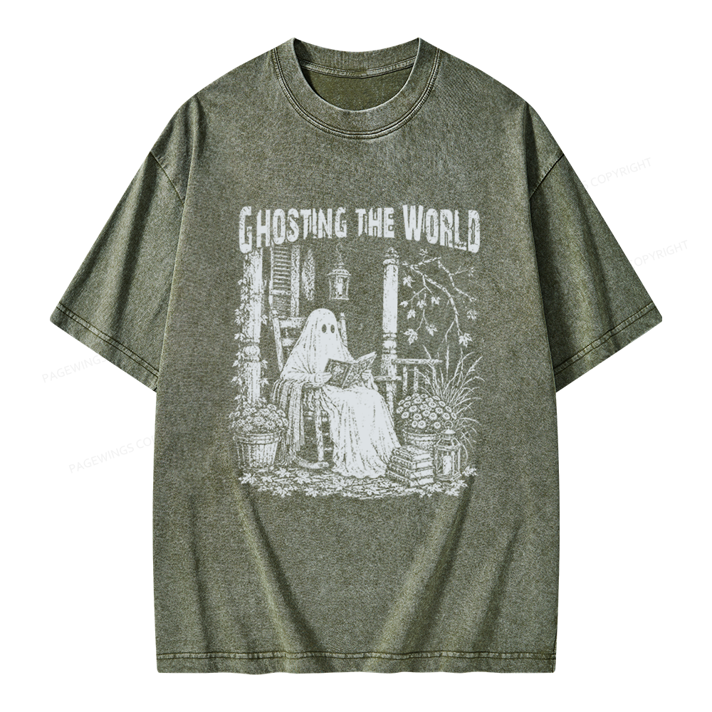 Pagewings Ghosting The World Unisex Washed T-shirt