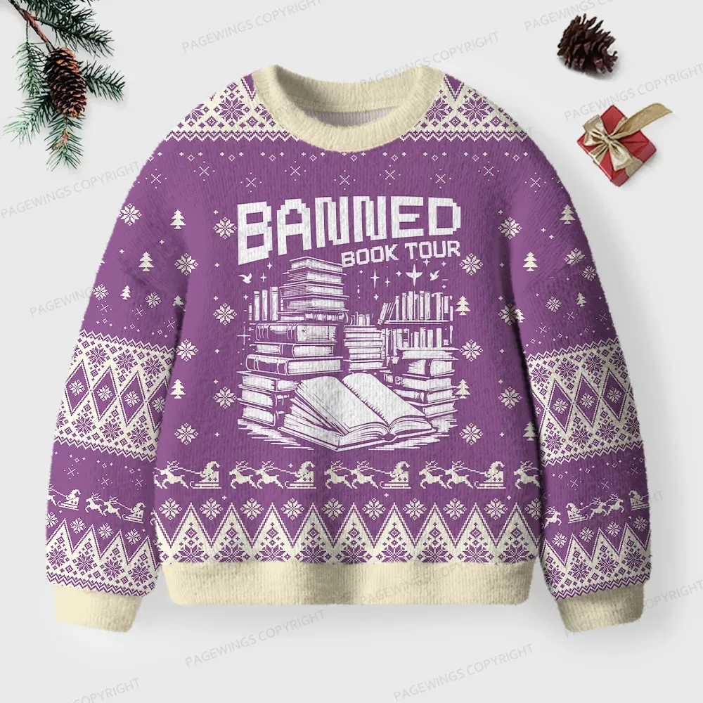 Pagewings Banned Book Tour Unisex Ugly Knit Sweatshirt