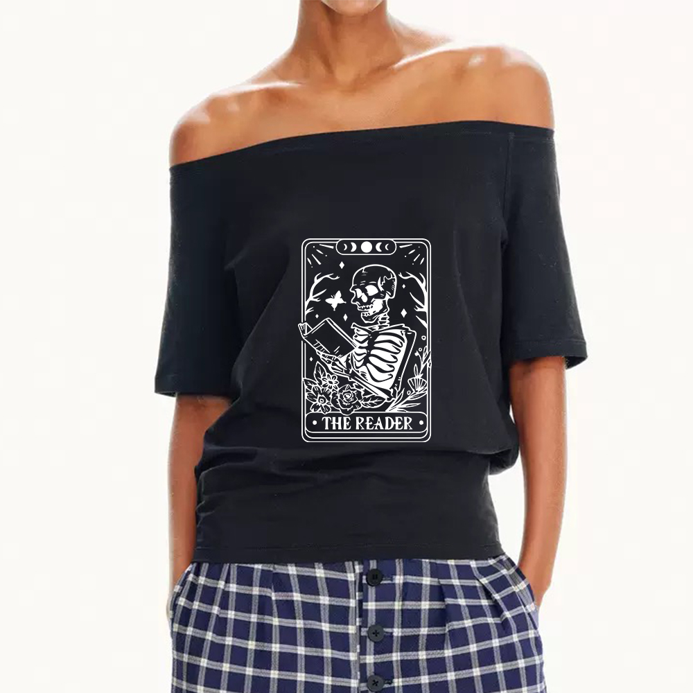 Pagewings Halloween The Reader Tarot Card  Off Shoulder Top