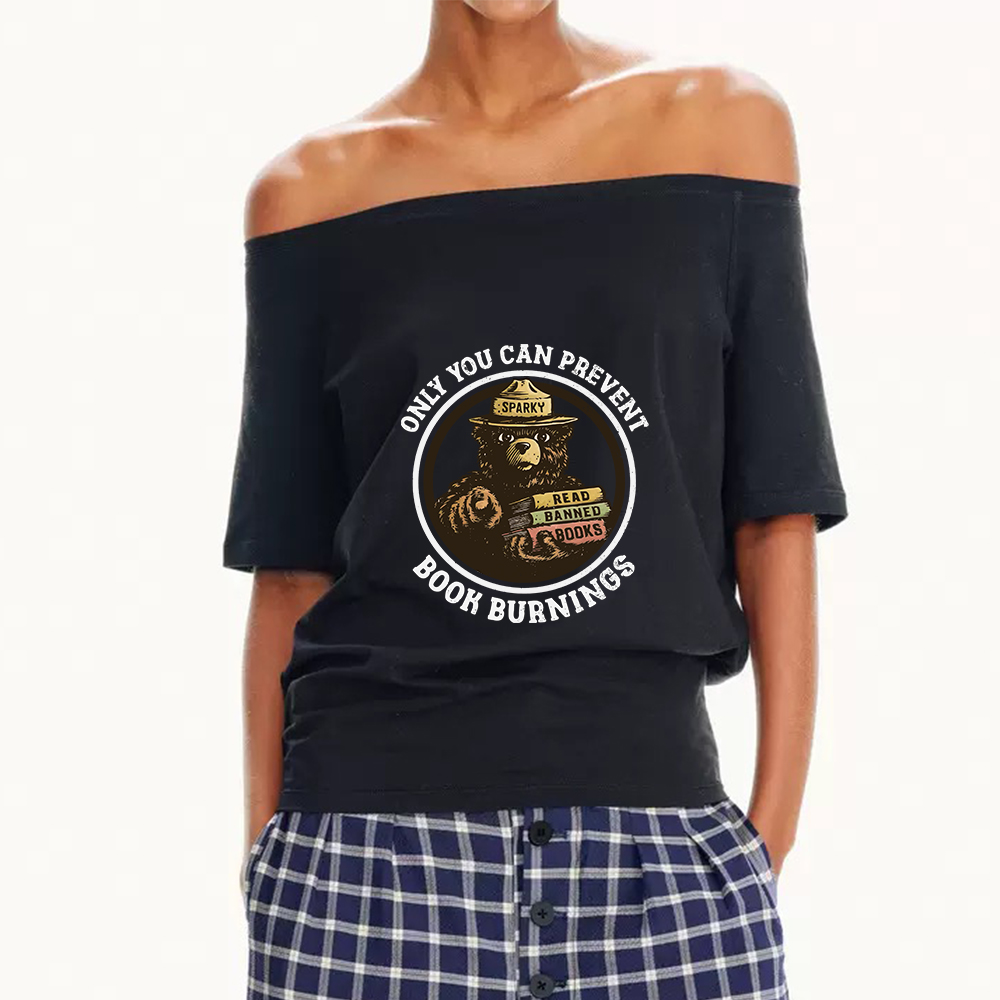 Pagewings Only You Can Prevent Book Burnings Off Shoulder Top