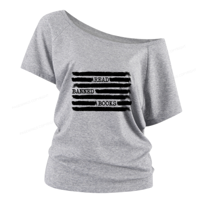 Pagewings Read Banned Books Bookworm Librarian Women Off Shoulder T-shirts