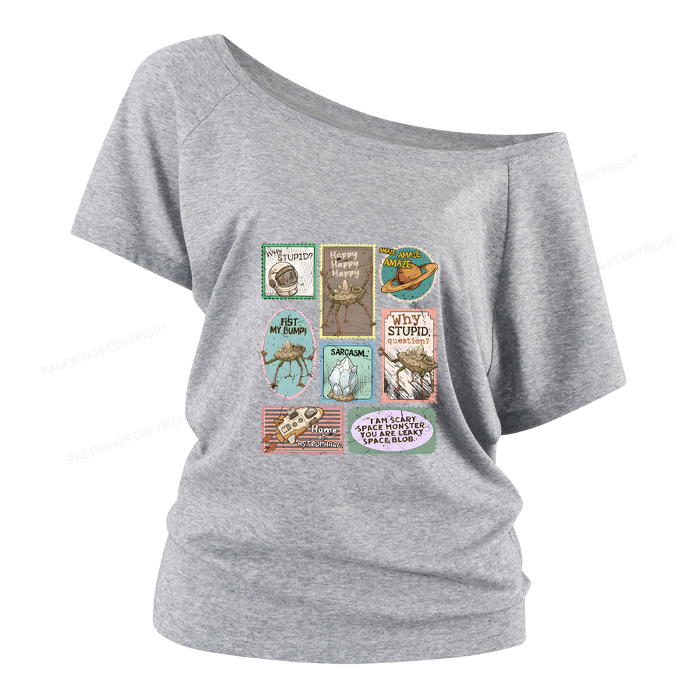 Pagewings Amaze Retro Sci-Fi Women Off Shoulder T-shirts