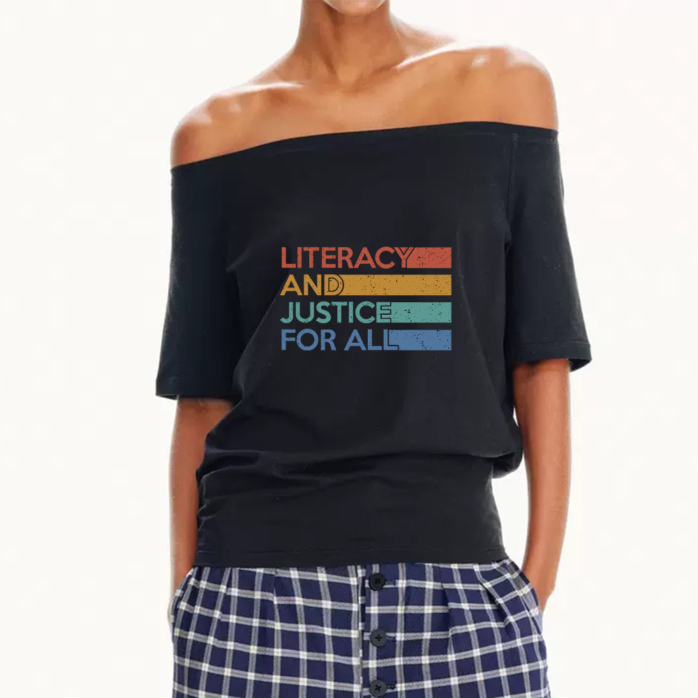 Pagewings Literacy and Justice For All Off Shoulder Top