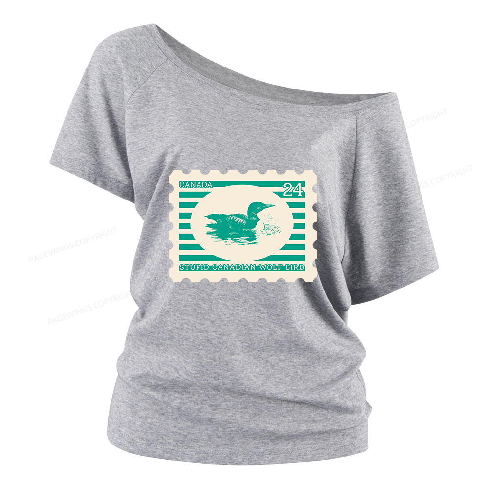 Pagewings Stupid Canadian Wolf Bird Women Off Shoulder T-shirts