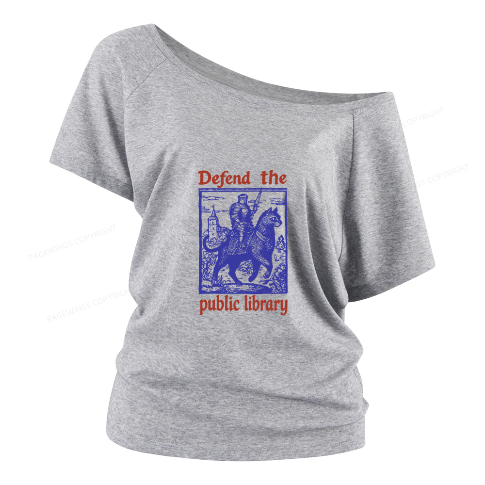 Pagewings Defend the Public Library Women Off Shoulder T-shirts
