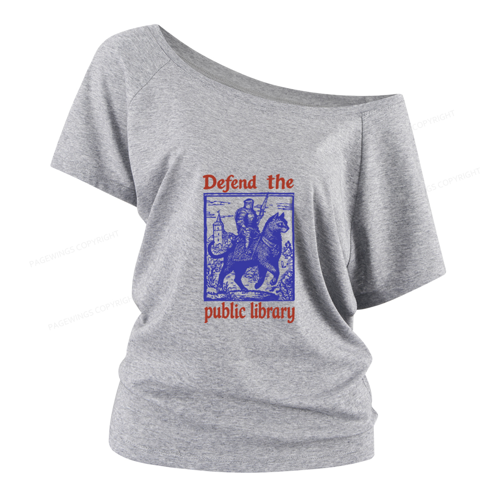 Pagewings Defend the Public Library Women Off Shoulder T-shirts