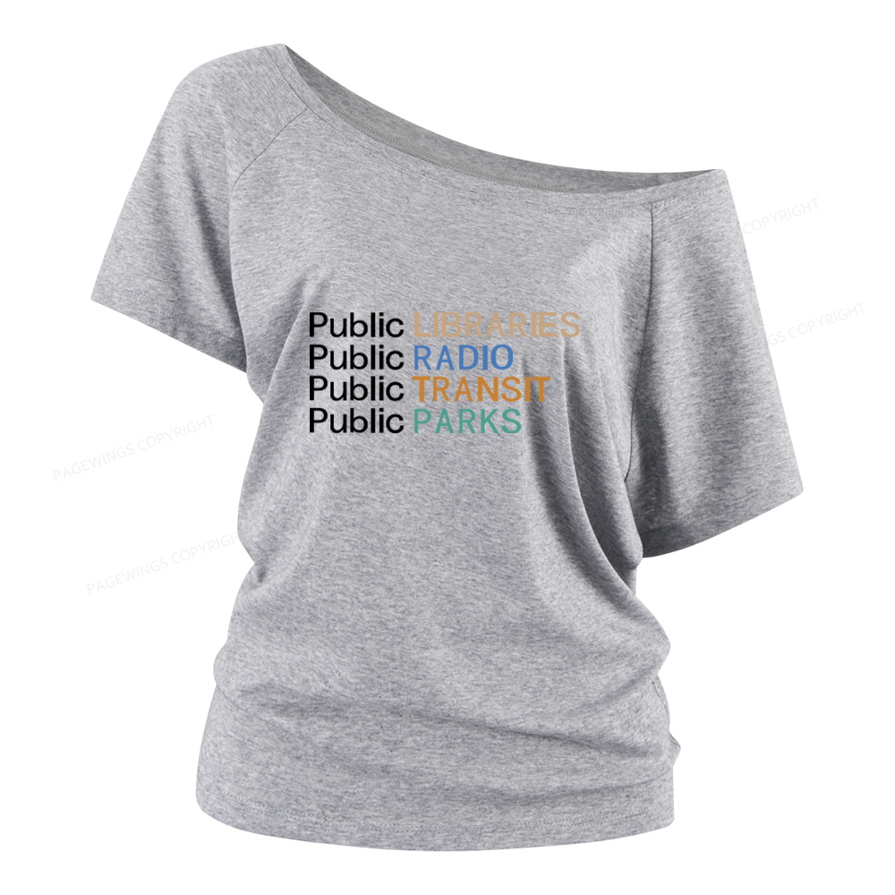 Pagewings Public Libraries Radio Transit Parks Women Off Shoulder T-shirts