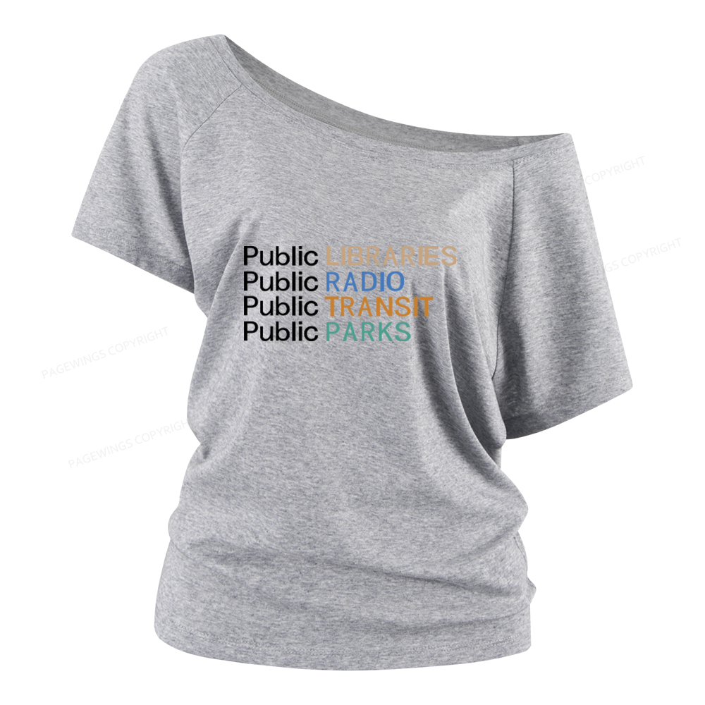 Pagewings Public Libraries Radio Transit Parks Women Off Shoulder T-shirts