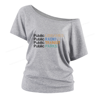 Pagewings Public Libraries Radio Transit Parks Women Off Shoulder T-shirts