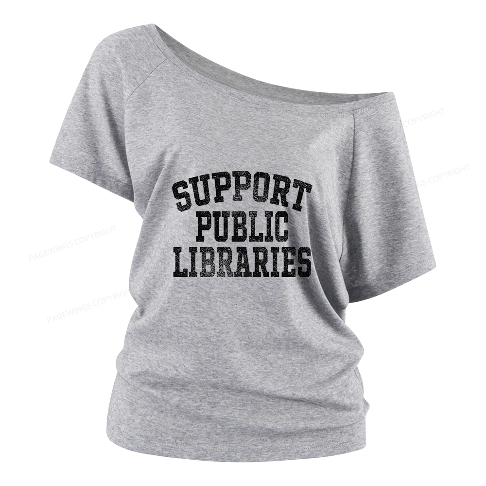 Pagewings Support Public Libraries Women Off Shoulder T-shirts