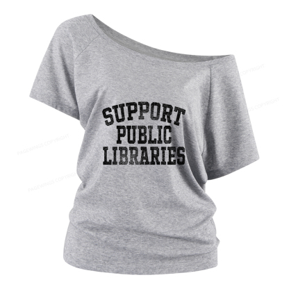 Pagewings Support Public Libraries Women Off Shoulder T-shirts