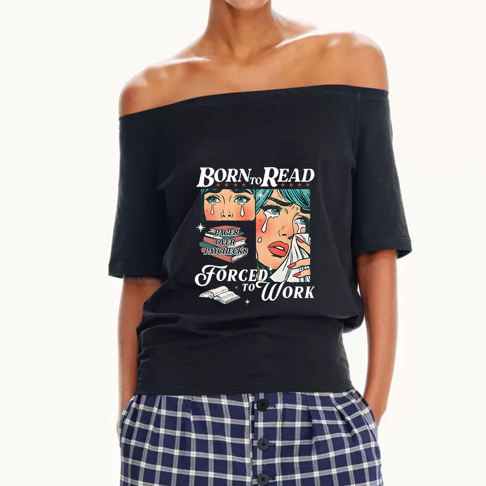 Pagewings Born To Read Bookish Off Shoulder Top