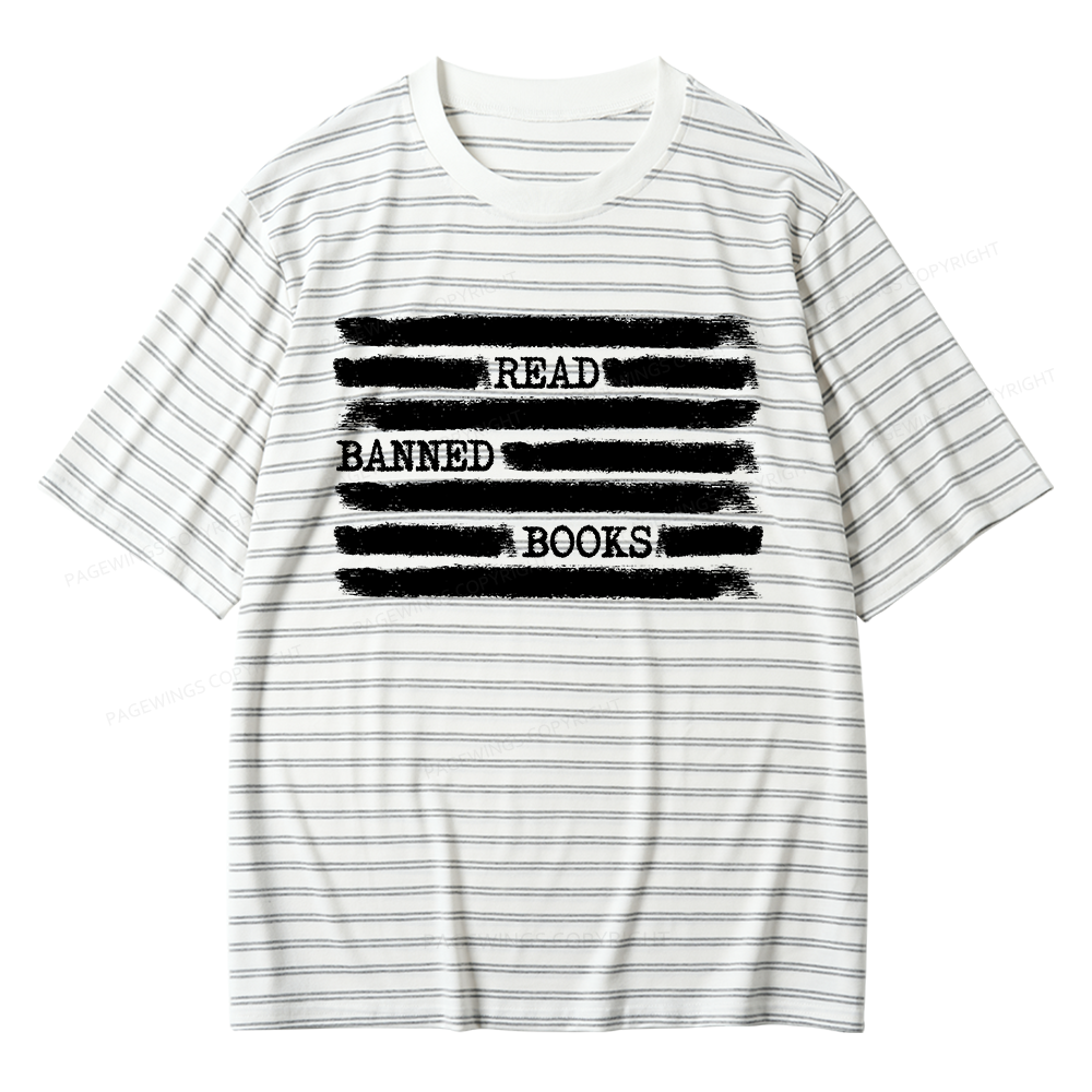 Pagewings Read Banned Books Bookworm Librarian Unisex Striped T-Shirt