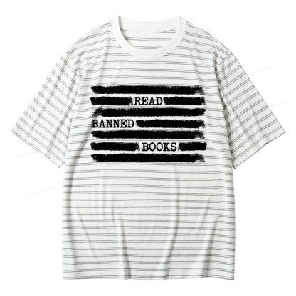 Pagewings Read Banned Books Bookworm Librarian Unisex Striped T-Shirt