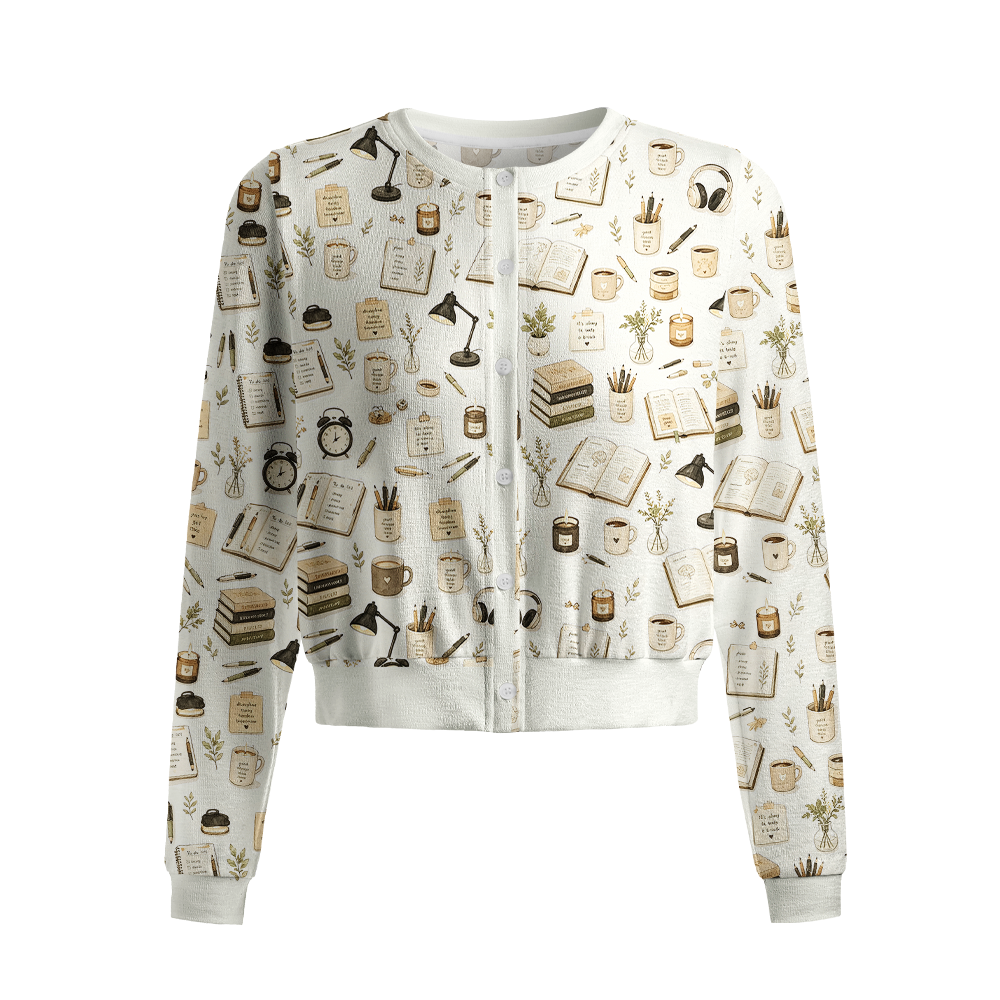 Pagewings Book Lover Crew Neck Cardigan Sweaters