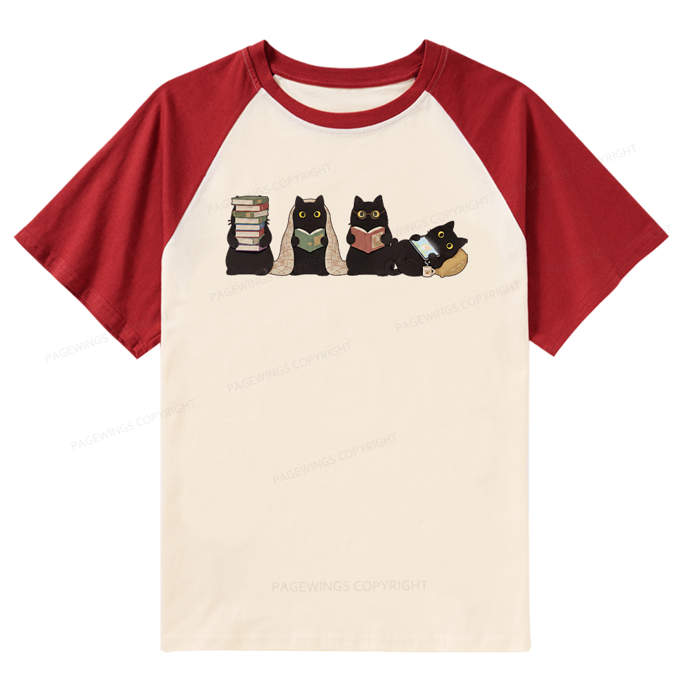 Pagewings Black Cats Reading Raglan T-shirt