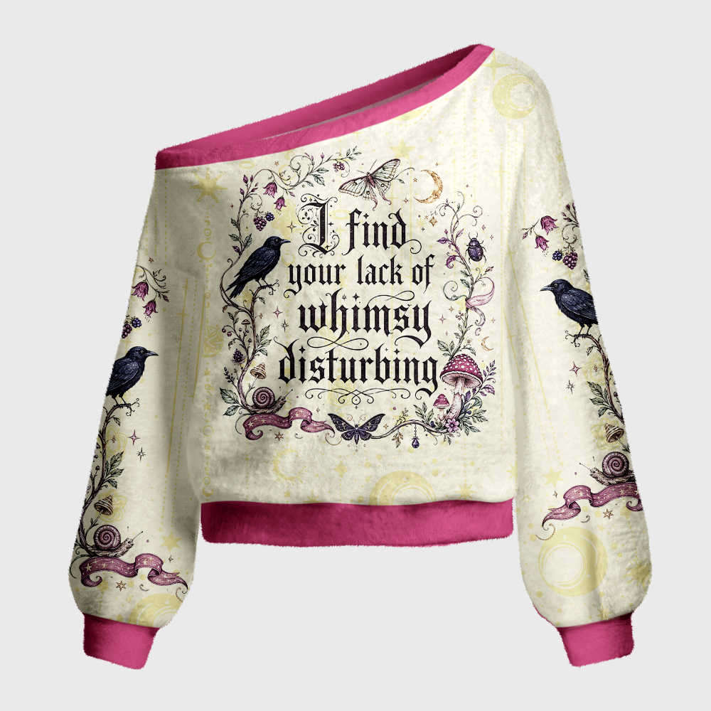 Pagewings Lack of Whimsy Crow Fall Off Shoulder Ugly Knit Sweater