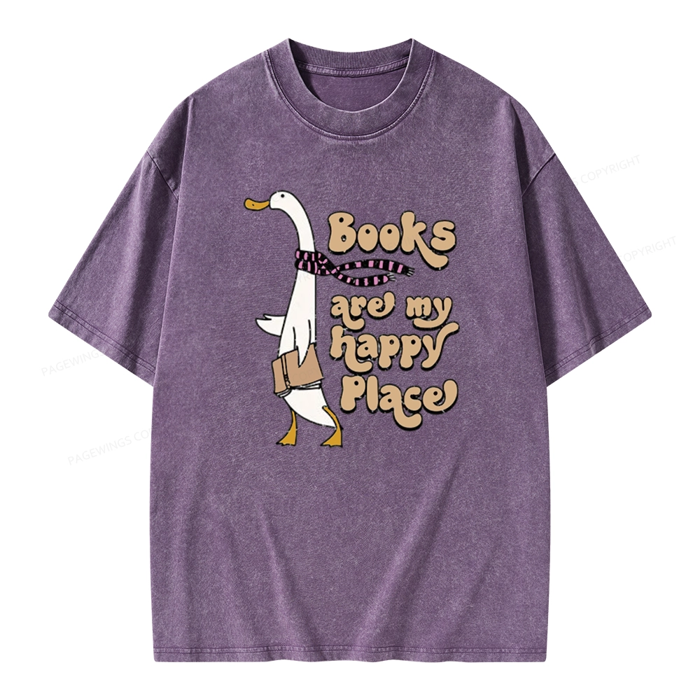 Pagewings Books Are My Happy Place Unisex Washed T-shirt