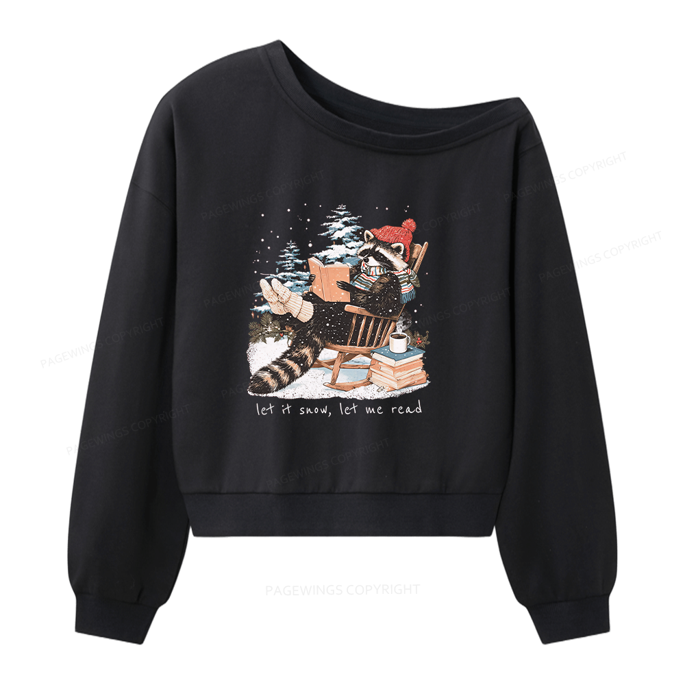 Pagewings Reading Raccoon Women Off Shoulder Sweatshirt