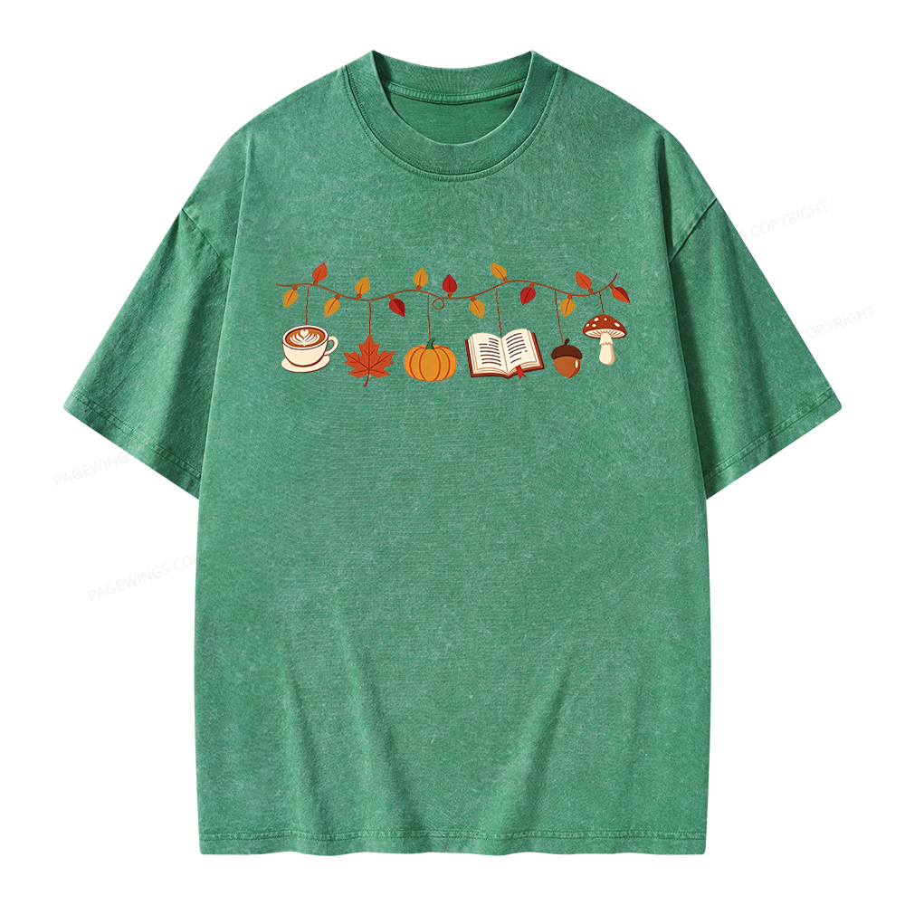 Pagewings Books Pumpkin Mushroom Unisex Washed T-shirt