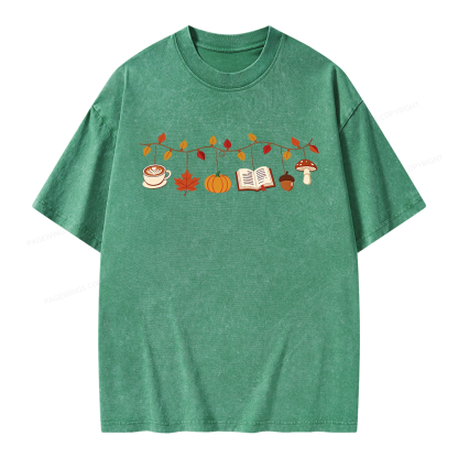 Pagewings Books Pumpkin Mushroom Unisex Washed T-shirt