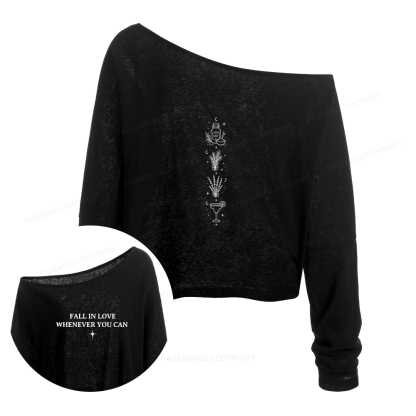 Pagewings Retro Halloween Slouchy Long Sleeve Off Shoulder T-shirt