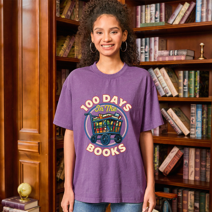 Pagewings 100 Days In The Books Unisex Washed T-shirt