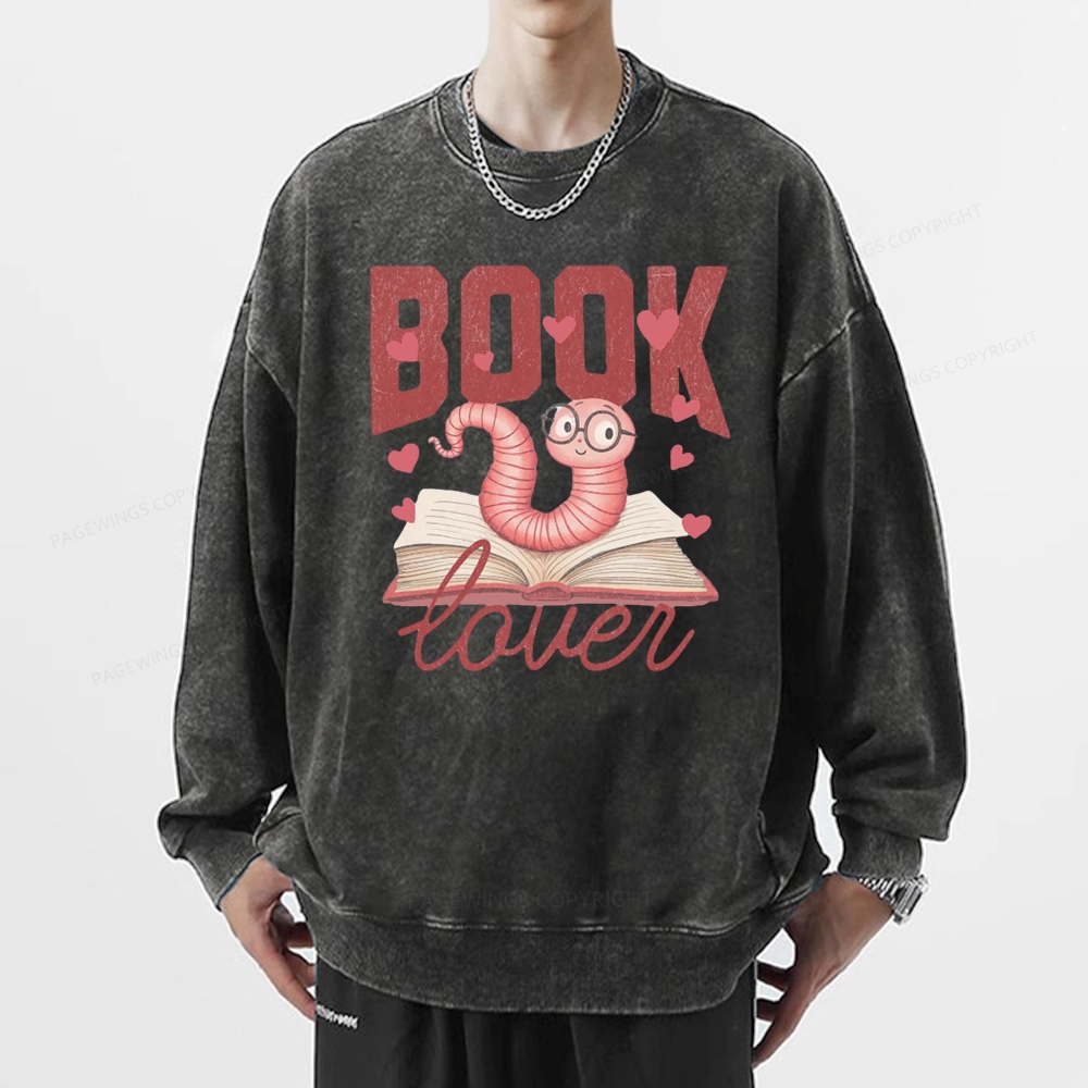Pagewings Bookish Valentine's Day Gift for Her Unisex Washed Sweatshirt