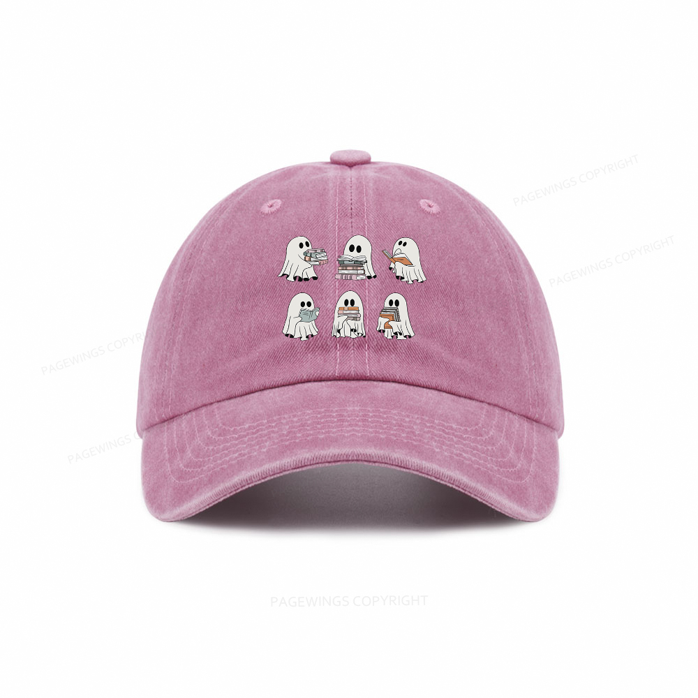 Pagewings Ghost Reading Halloween Washed Cap