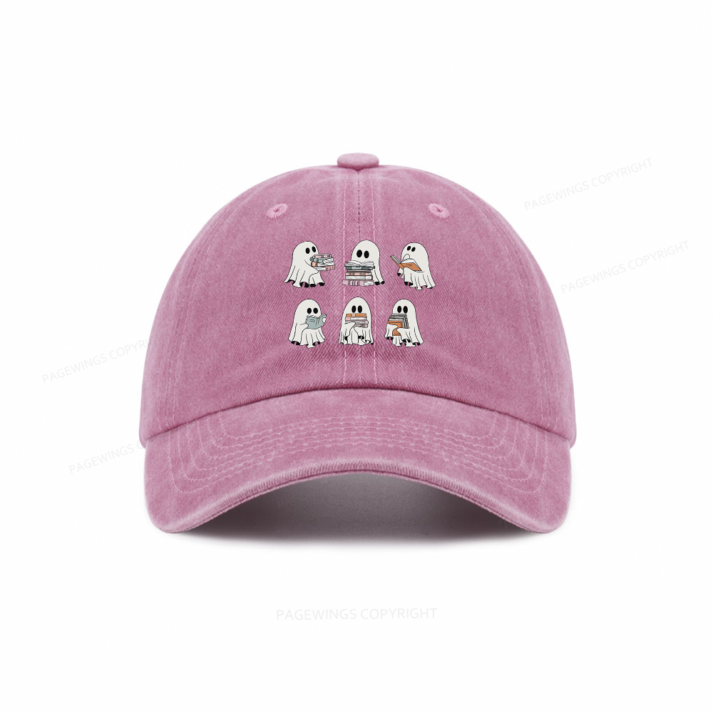 Pagewings Ghost Reading Halloween Washed Cap