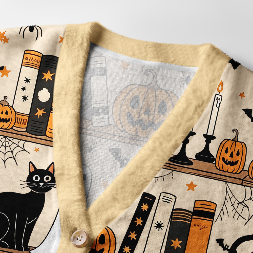 Pagewings Halloween Bookish Light Knit Unisex Cardigan Sweaters