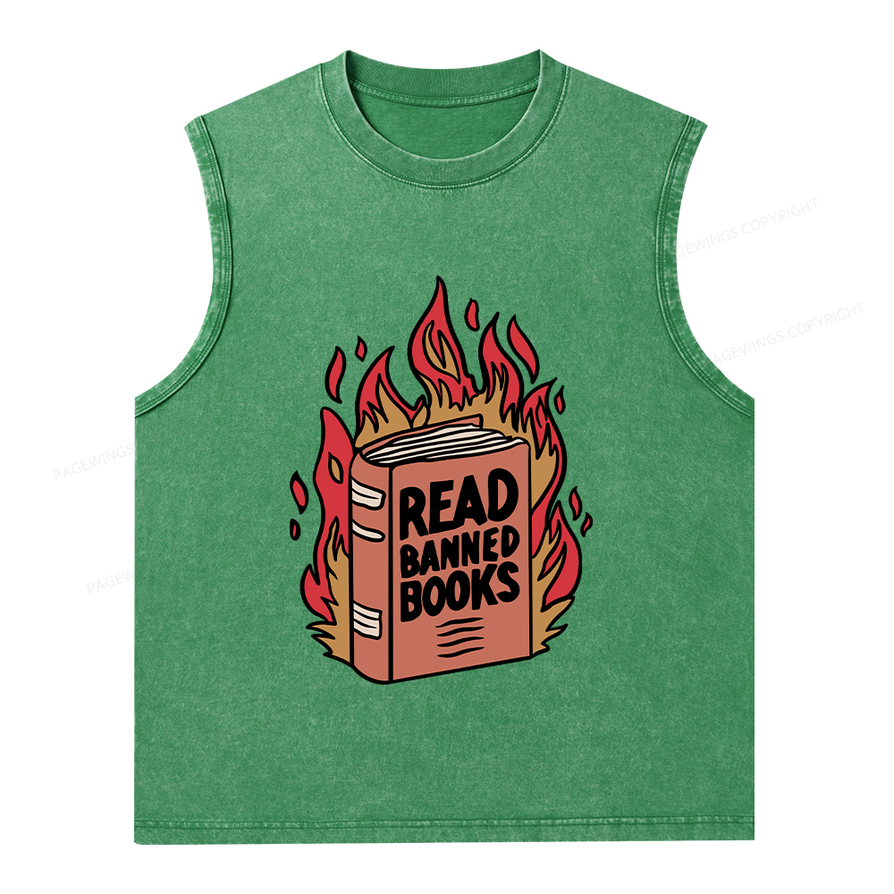 Pagewings Read Banned Books Shirt Unisex Washed Tank Top