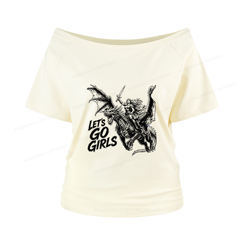 Pagewings Woman Dragon Rider Women Off Shoulder T-shirts