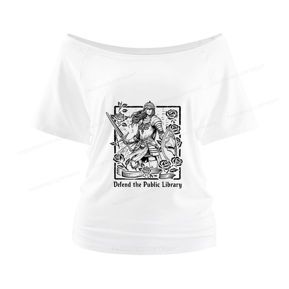 Pagewings Defend The Public Library Women Off Shoulder T-shirts