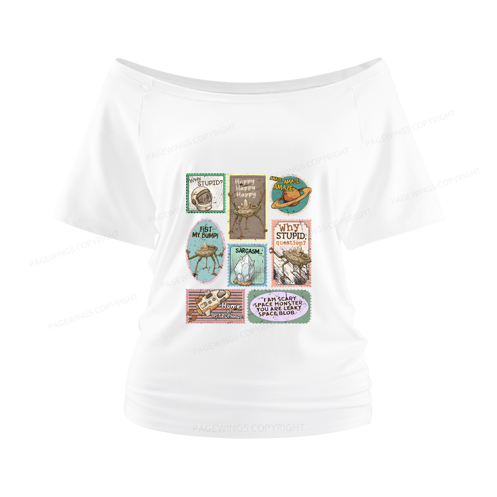Pagewings Amaze Retro Sci-Fi Women Off Shoulder T-shirts