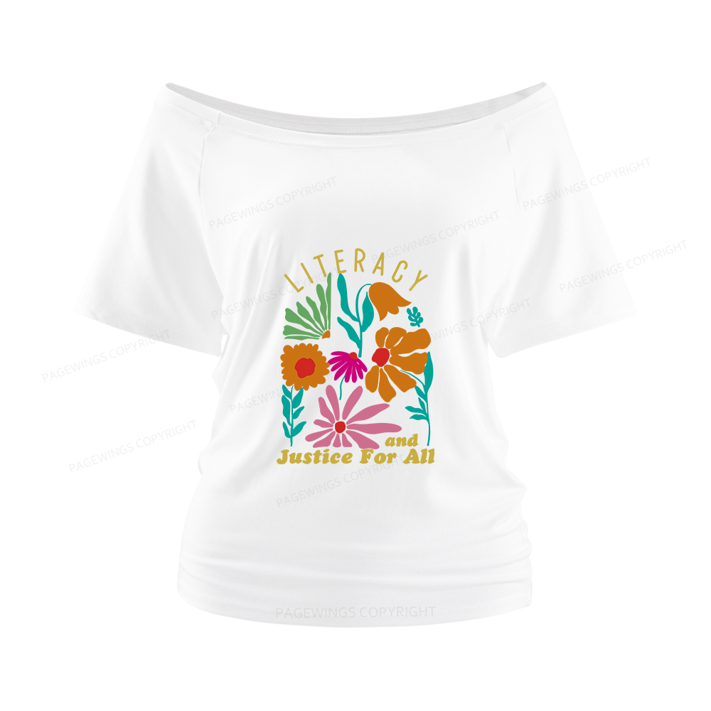 Pagewings Literacy And Justice Women Off Shoulder T-shirts