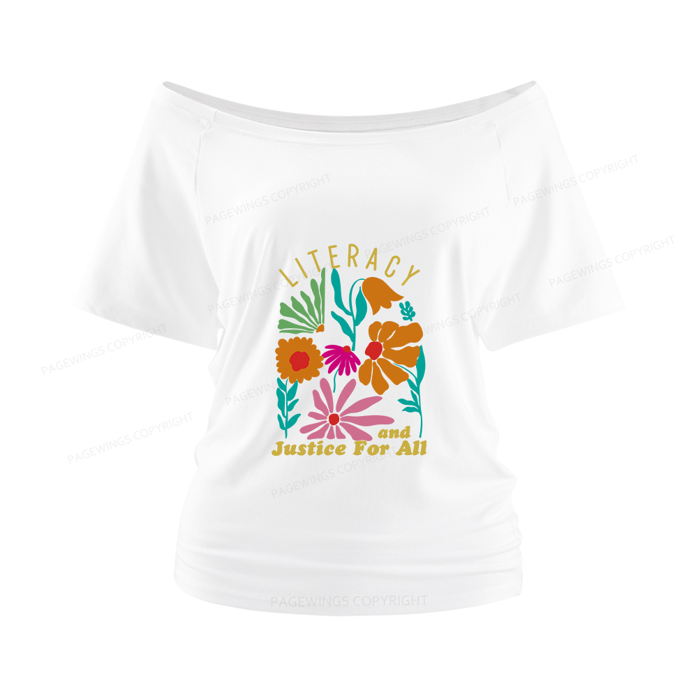 Pagewings Literacy And Justice Women Off Shoulder T-shirts
