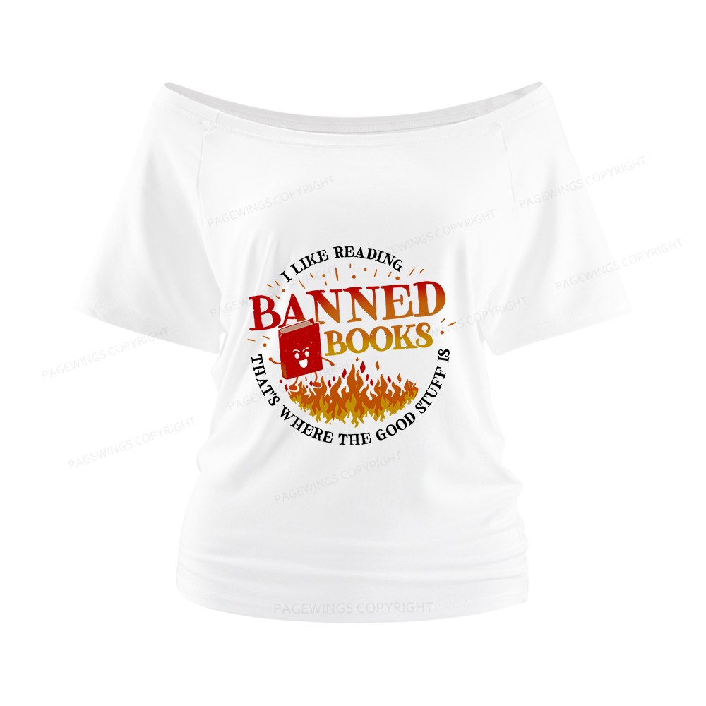 Pagewings Banned Books Women Off Shoulder T-shirts