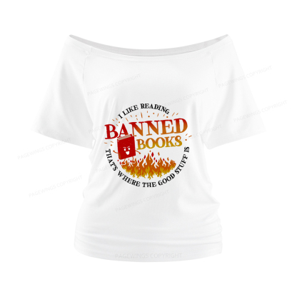 Pagewings Banned Books Women Off Shoulder T-shirts